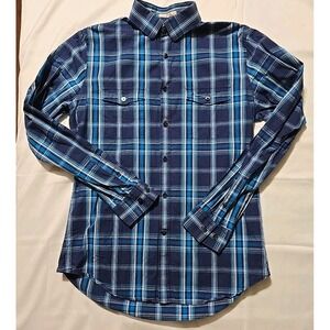 Express Shirt Mens Small Business Casual Button Up Blue Plaid Long Sleeve